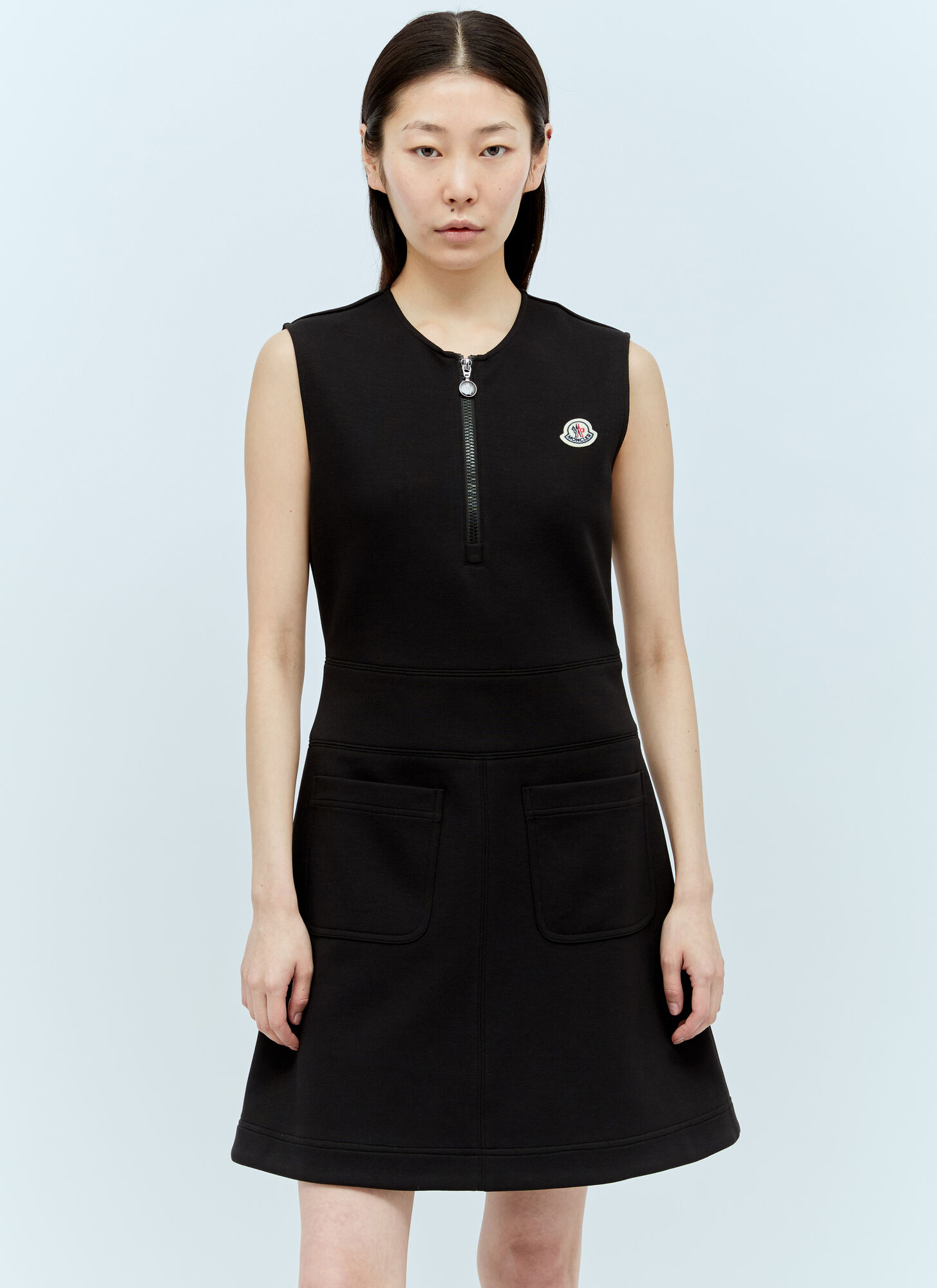 Shop Moncler Logo Patch Mini Dress In Black