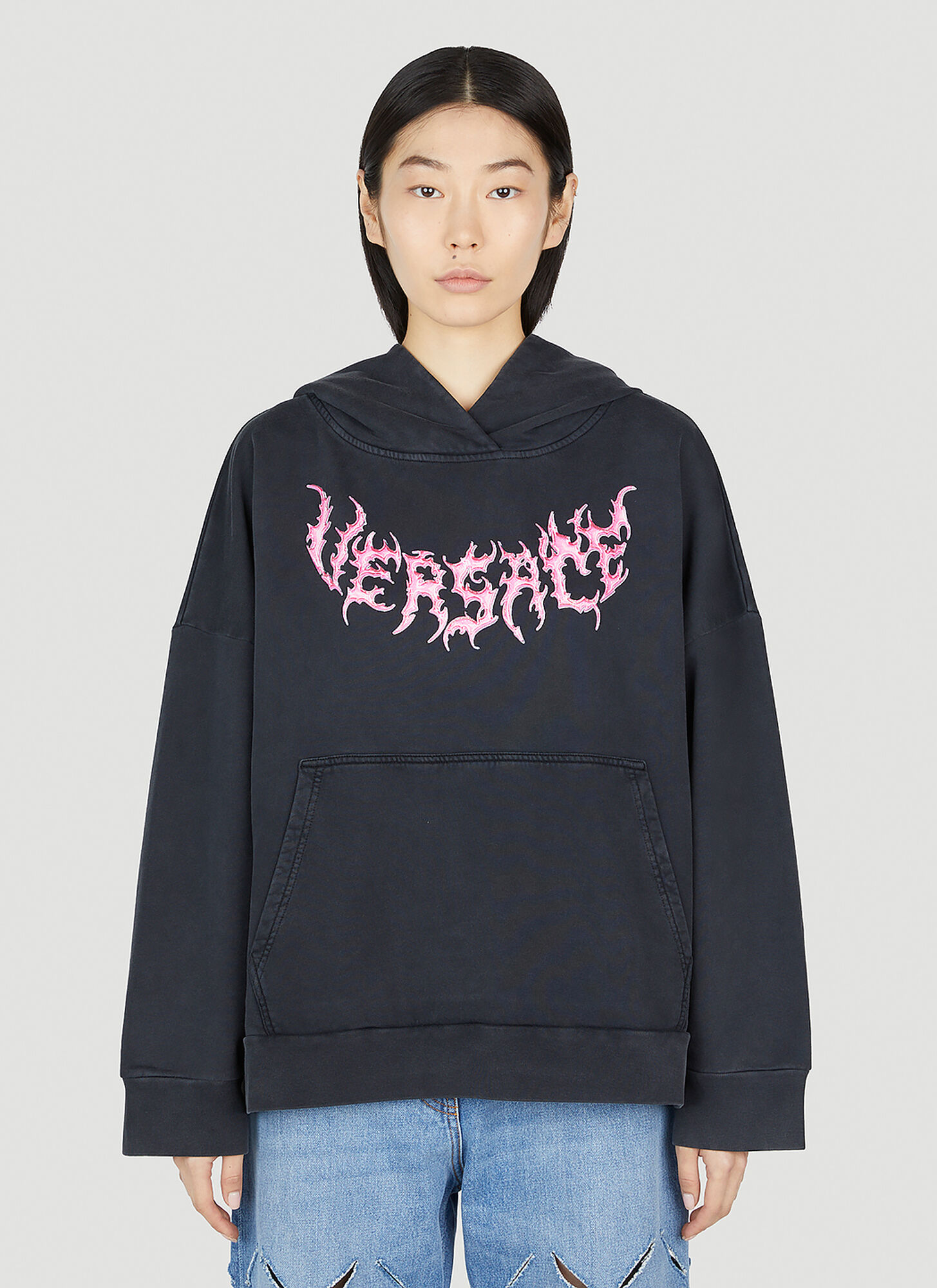 Shop Versace Logo Print Hooded Sweatshirt