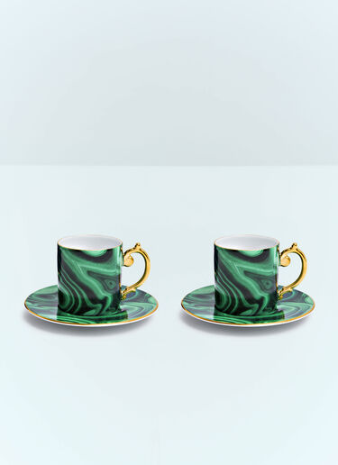 L'Objet Set Of Two Malachite Espresso Cups And Saucers Green wps0691615