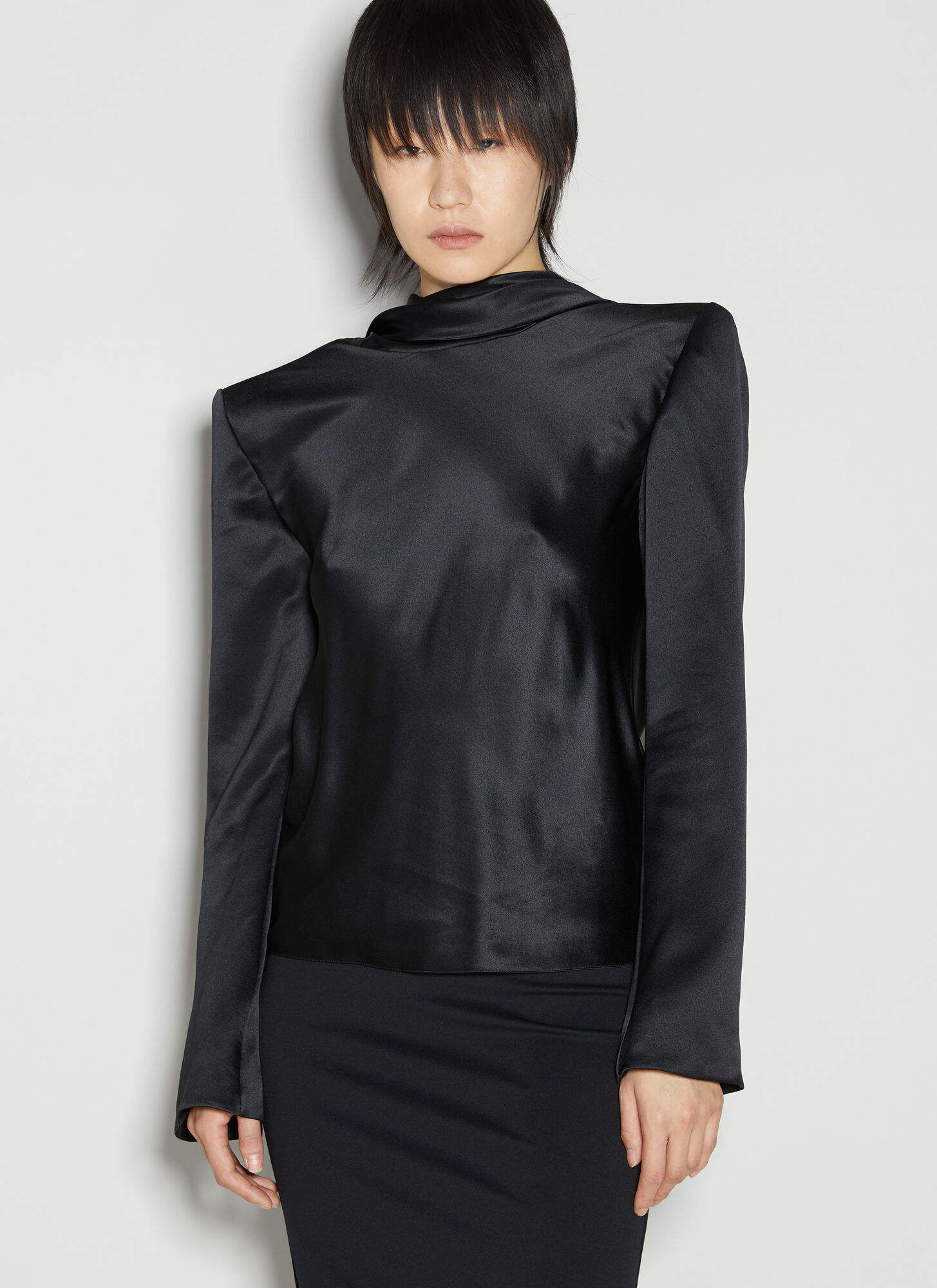 Shop Saint Laurent Cowl-back Silk Blouse In Black