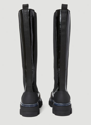 GANNI Patent Knee High Chelsea Boots Black gan0253091