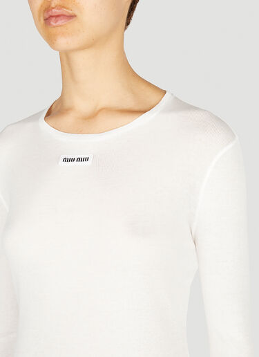 Miu Miu Logo Patch Long Sleeve Mini Dress White miu0252004