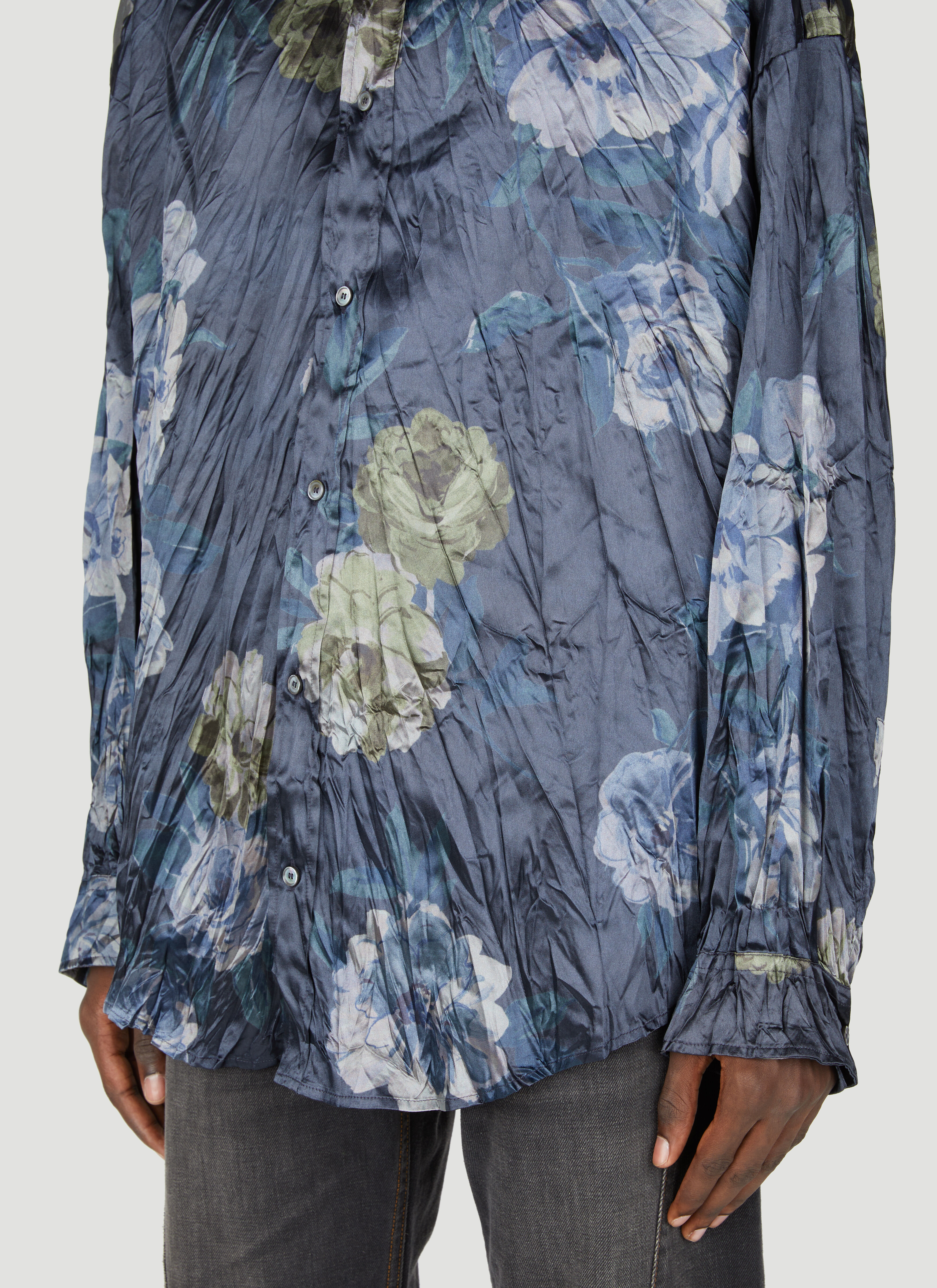 Acne Studios Men's' Crinkled Floral Shirt in Navy | LN-CC®