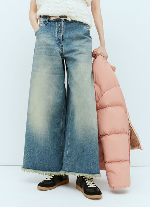 Moncler x Rick Owens Fringe Cuffs Wide Leg Jeans Black mcs0355001