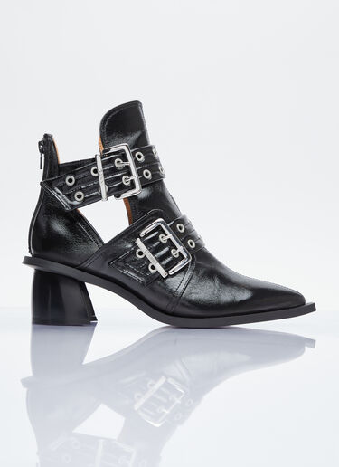 GANNI Chunky Buckle Open Cut Boots Black gan0254028