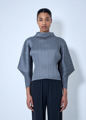 Pleats Please Issey Miyake Pleated High-Neck Top Grey plp0264007