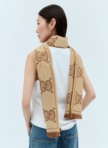 Gucci GG Jacquard Wool Scarf Brown guc0245239