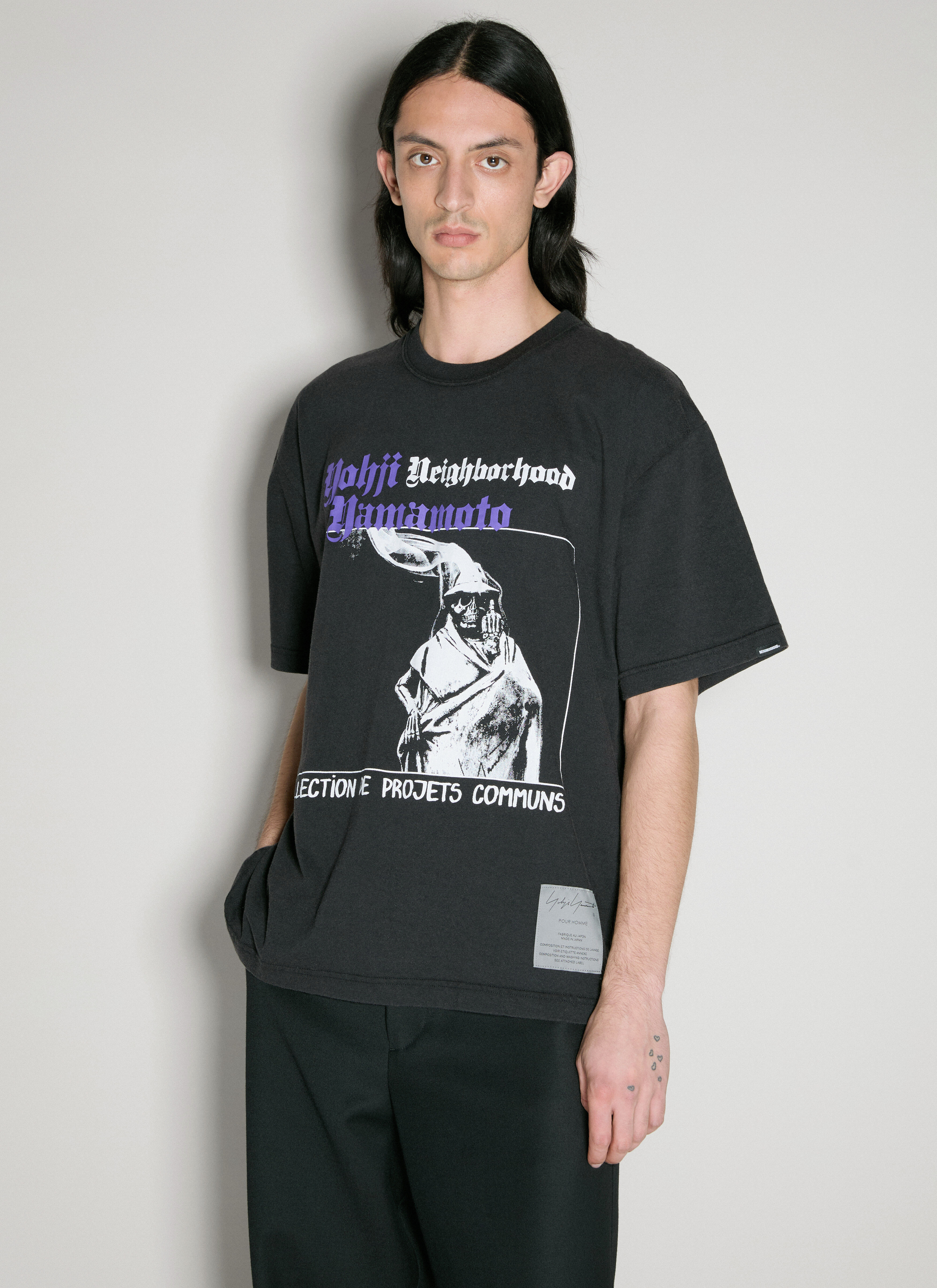 Yohji Yamamoto 로고 프린트 티셔츠  블랙 yoy0154015