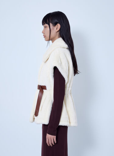 LN-CC® - Max Mara: Shearling Belted Gilet - White Max Mara Shearling Belted Gilet White max0266083