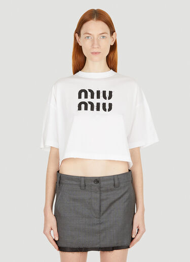 Miu Miu 디스트레스트 로고 T-셔츠 화이트 miu0251002