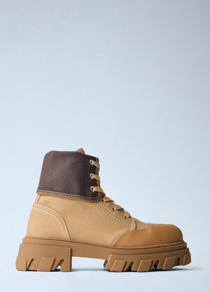 GANNI Cleated Canvas Trail Boots Brown gan0266017