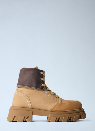 LN-CC® - GANNI: Cleated Canvas Trail Boots - Brown GANNI Cleated Canvas Trail Boots Brown gan0266017