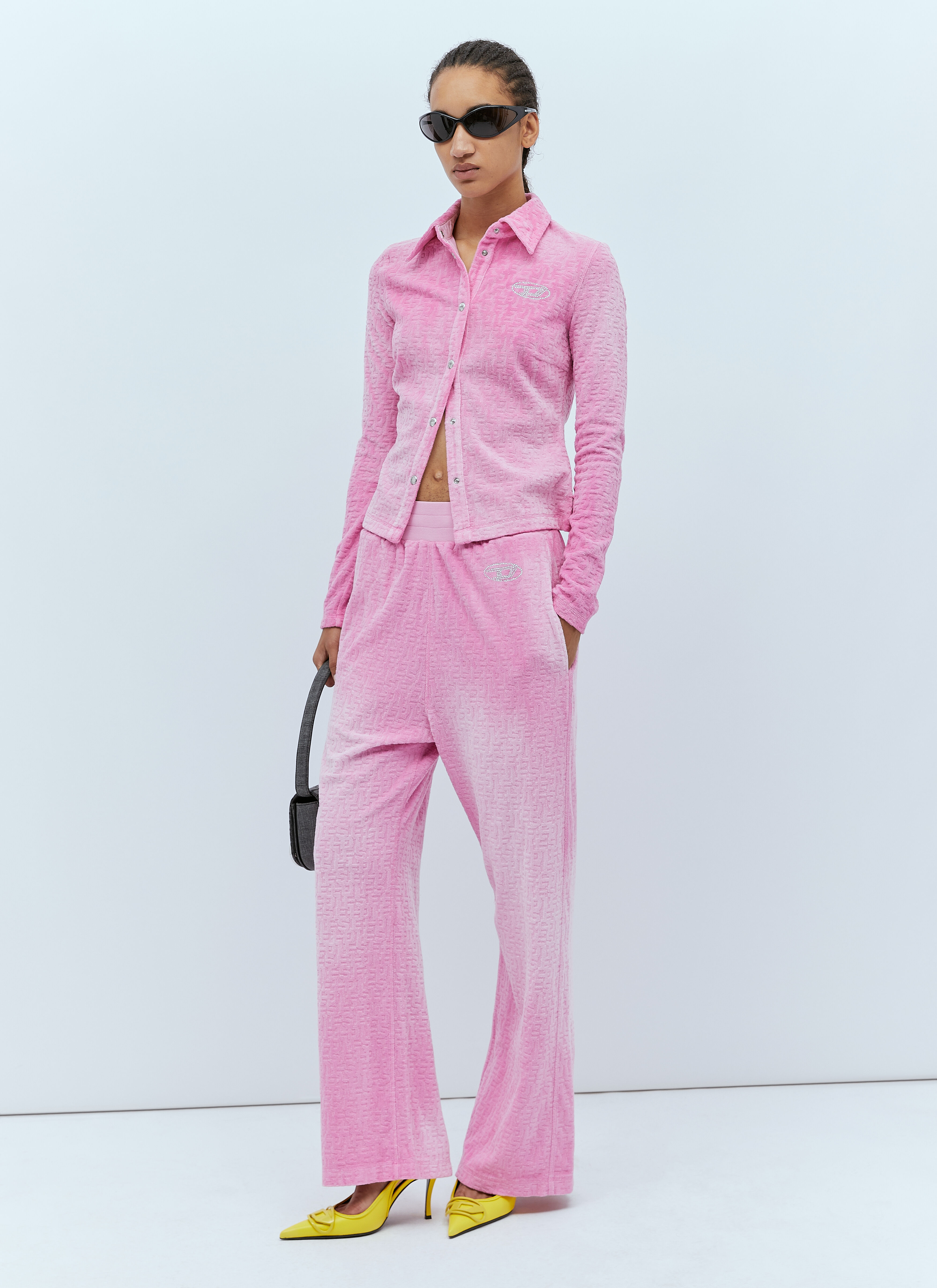 Diesel Women s Logo Embossed Velvet Track Pants in Pink LN CC