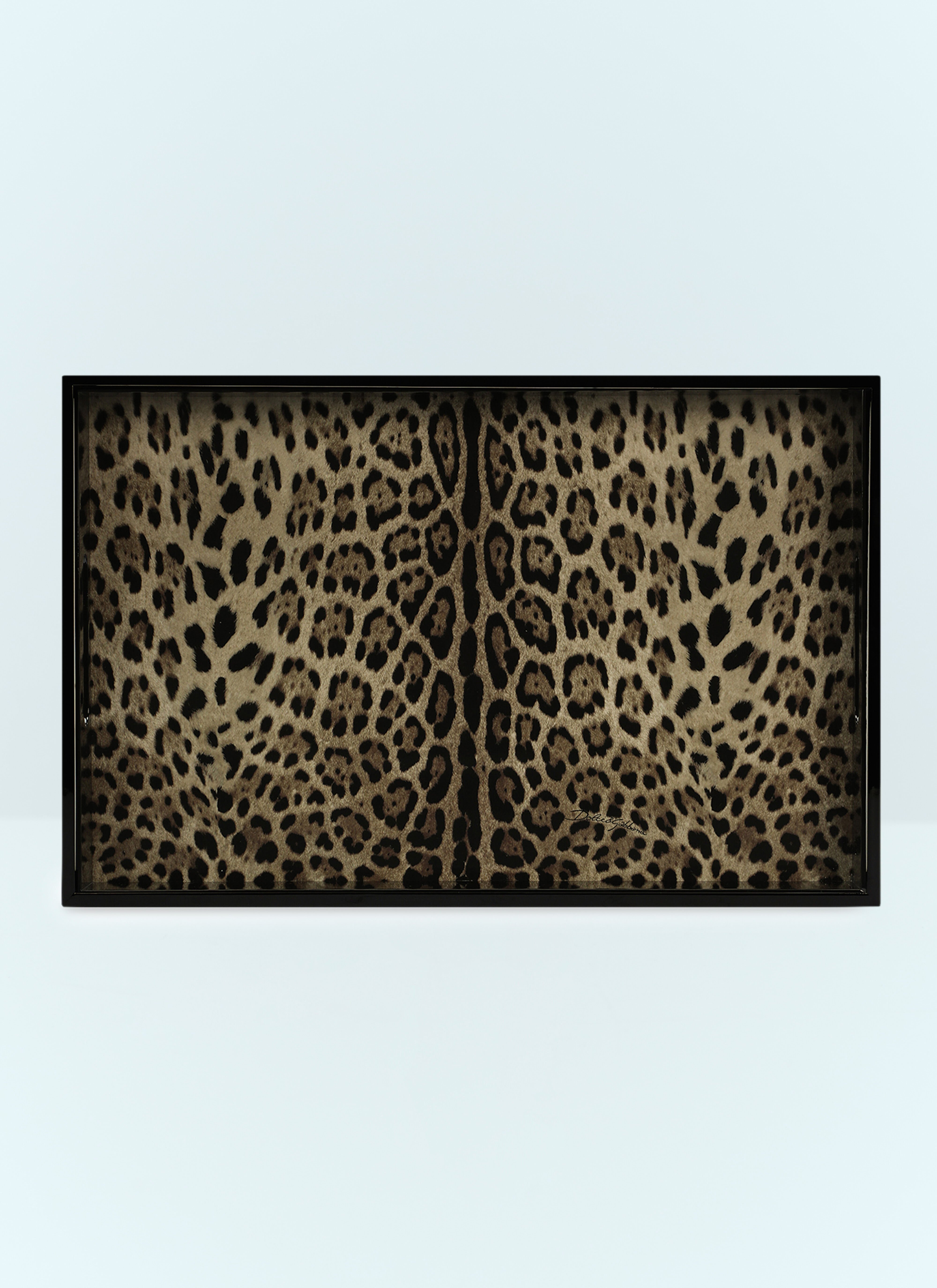Dolce & Gabbana Casa Leopard Wooden Tray Black wps0691219