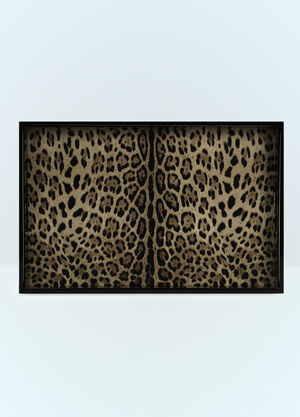 Dolce & Gabbana Casa Leopard Wooden Tray Black wps0691219