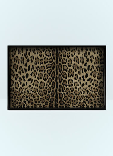 Dolce & Gabbana Casa Leopard Wooden Tray Black wps0691214