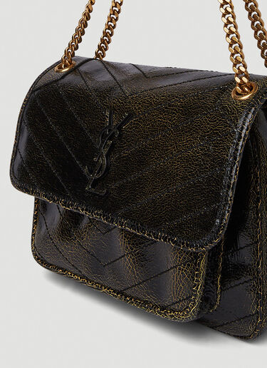 Saint Laurent Niki Cracked Leather Shoulder Bag Black sla0250043