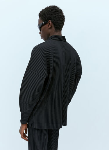 Homme Plissé Issey Miyake MC August Pleated Knit Polo Shirt Black hmp0154006