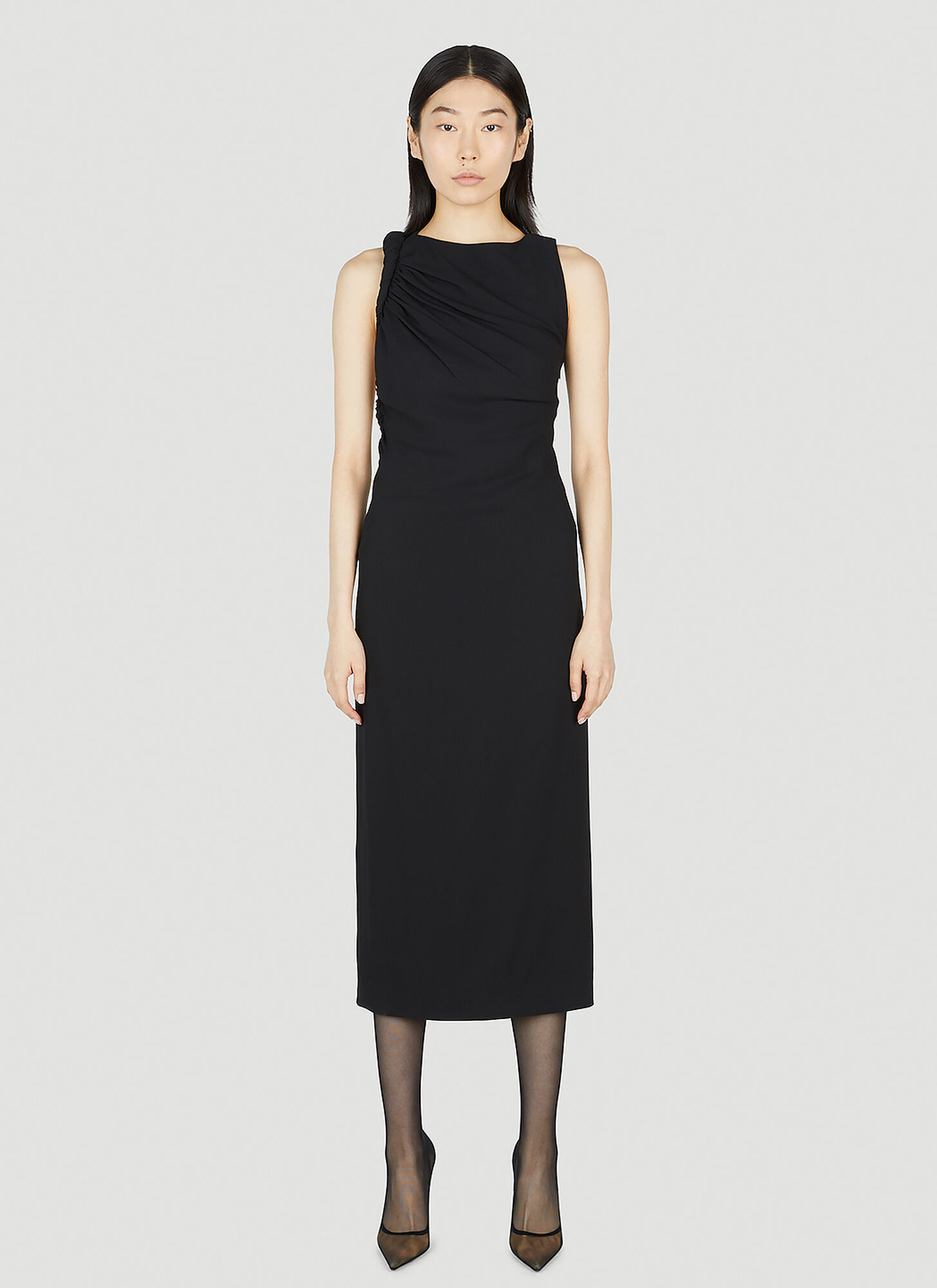 Versace Ruched Midi Dress In Black