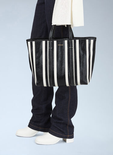Balenciaga Barbes East West Shopper Tote Striped Leather Medium Black bal0246038