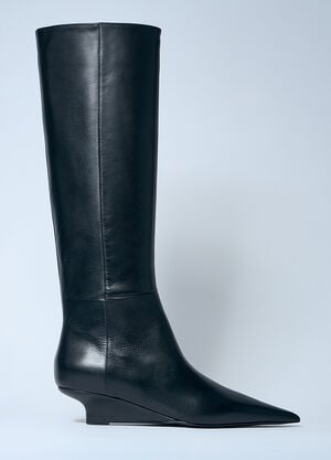 TOTEME Sharp Knee-High Leather Boots Black tot0259035
