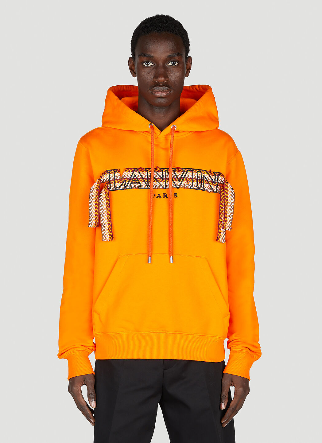 Lanvin Men s Curb Lace Embroidered Hooded Sweatshirt in Orange LN CC