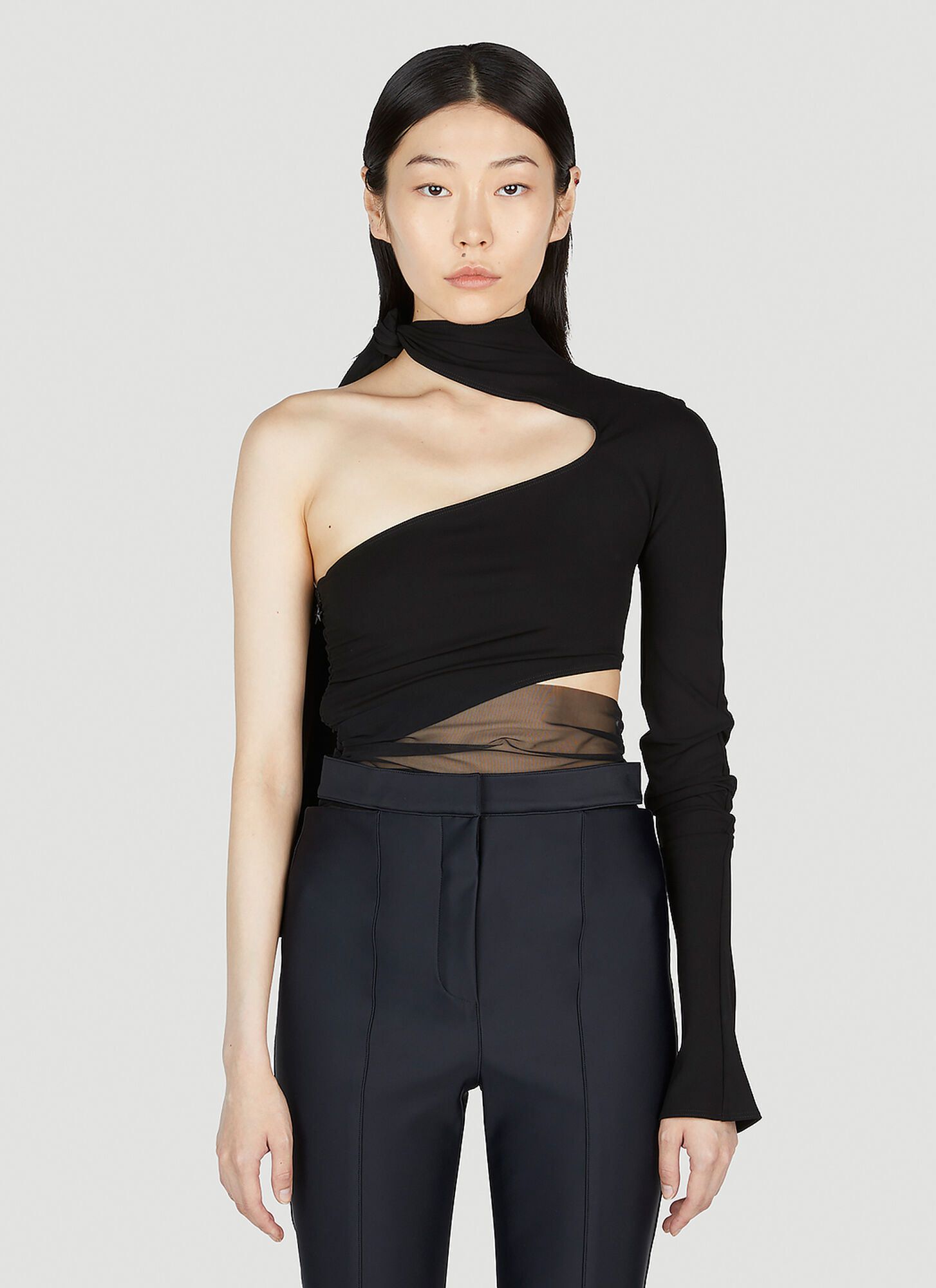 Shop Mugler Asymmetric Bodysuit In Black