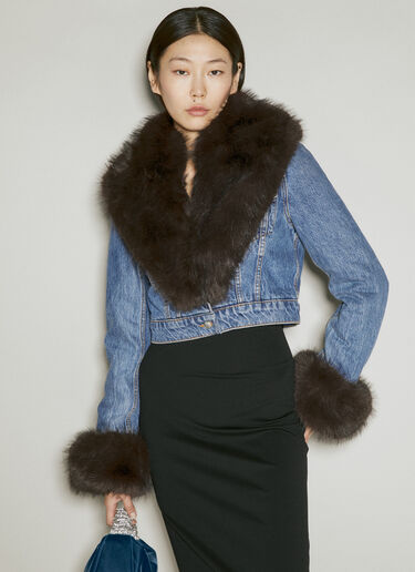 Alexander Wang Faux-Fur Collar Denim Jacket Blue awg0254009