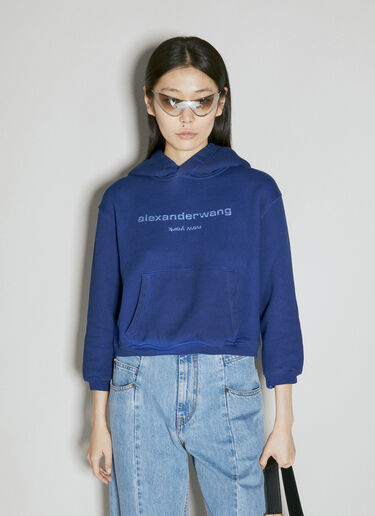 Alexander Wang Glitter Logo Shrunken Hooded Sweatshirt Blue awg0254008