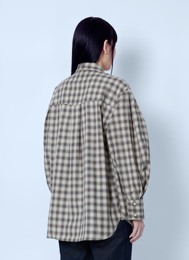 LN-CC® - GANNI: Light Check Flannel Pleated Sleeve Shirt - Beige GANNI Light Check Flannel Pleated Sleeve Shirt Beige gan0266008