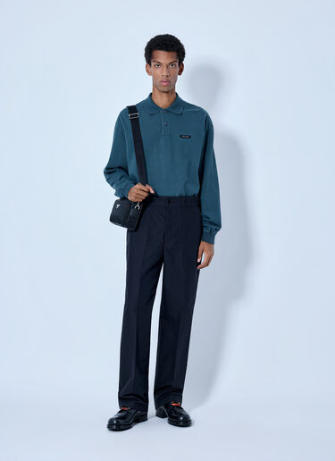 LN-CC® - Prada: Piqué Long Sleeve Polo Shirt - Blue Prada Piqué Long Sleeve Polo Shirt Blue pra0166207