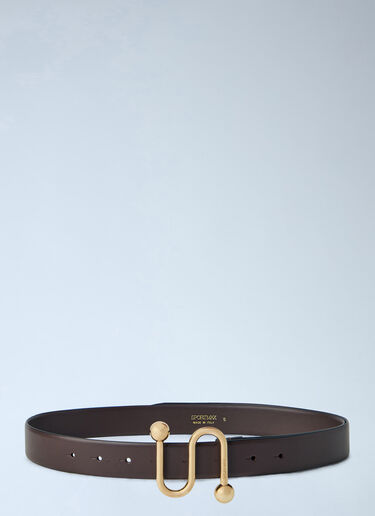 LN-CC® - Sportmax: Hook Buckle Leather Belt - Brown Sportmax Hook Buckle Leather Belt Brown spx0266013