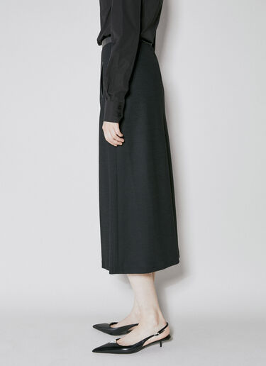 Leather Trim Midi Skirt Saint Laurent Leather Trim Midi Skirt Black sla0253026