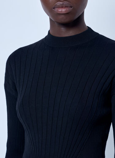 LN-CC® - Sportmax: Ribbed Knit Sweater - Black Sportmax Ribbed Knit Sweater Black spx0266004