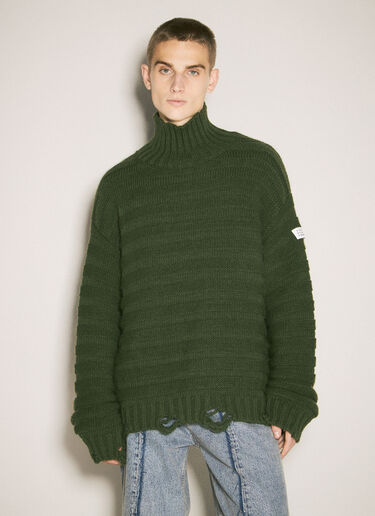 MM6 Maison Margiela Distressed Turtleneck Sweater Green mmm0157004