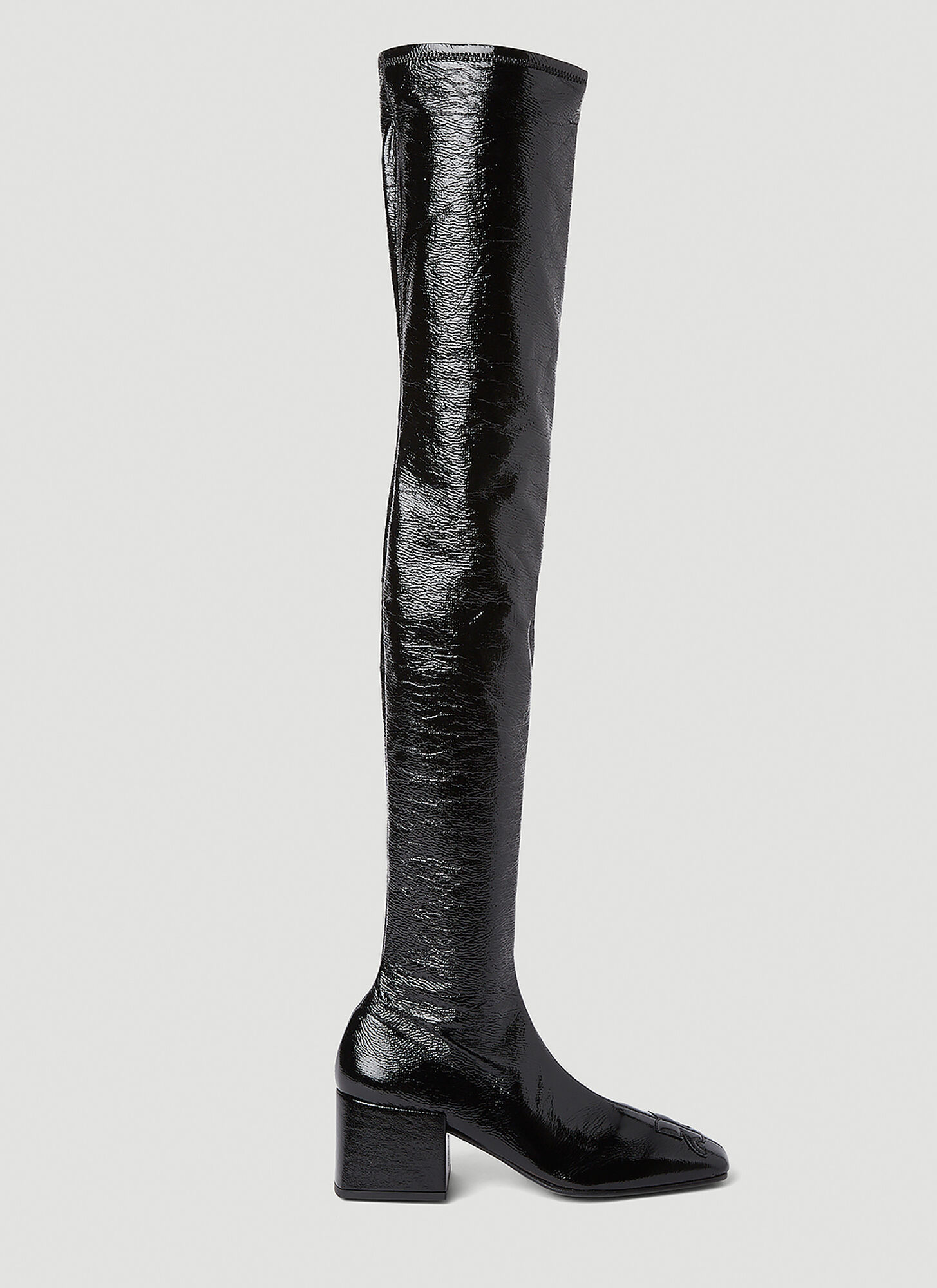 Courrèges Stretch Over-the-knee Stiletto Boots Strap Detailing In Black
