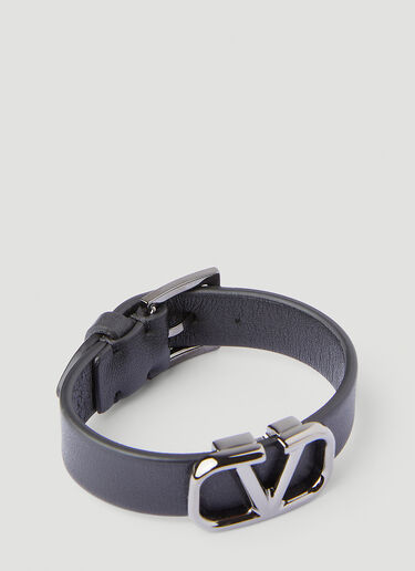 Valentino V Logo Wide Leather Bracelet Black val0145030