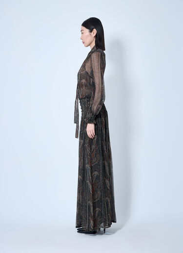 Saint Laurent 大花结佩斯利真丝绉纱超长连衣裙  黑色 sla0259001