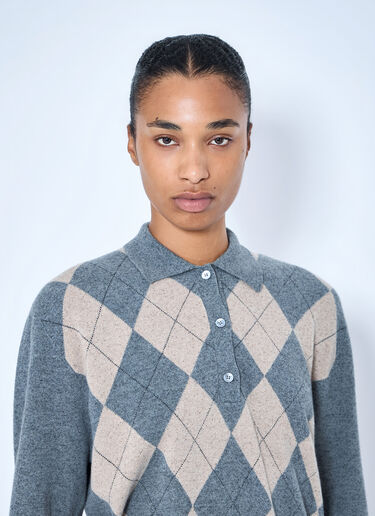 LN-CC® - RÓHE: Argyle Mouliné Polo - Grey RÓHE Argyle Mouliné Polo Grey roe0265017