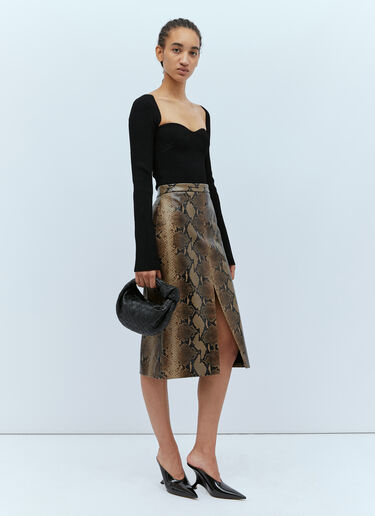 KHAITE Leather Snake Skin Embossed Skirt Brown kha0253008