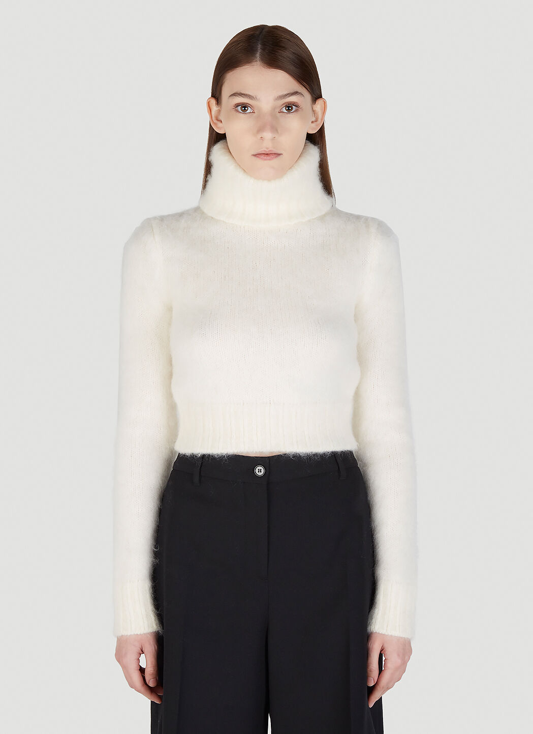 Saint Laurent Cropped Turtleneck Sweater in Beige LN CC