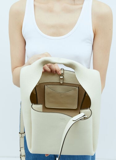 TOTEME Logo Print Leather Bucket Bag White tot0256036