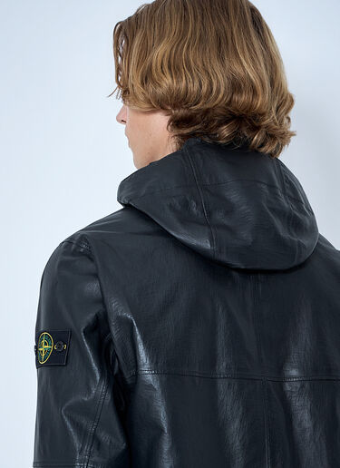Stone Island Hooded Leather Jacket Black sto0165067