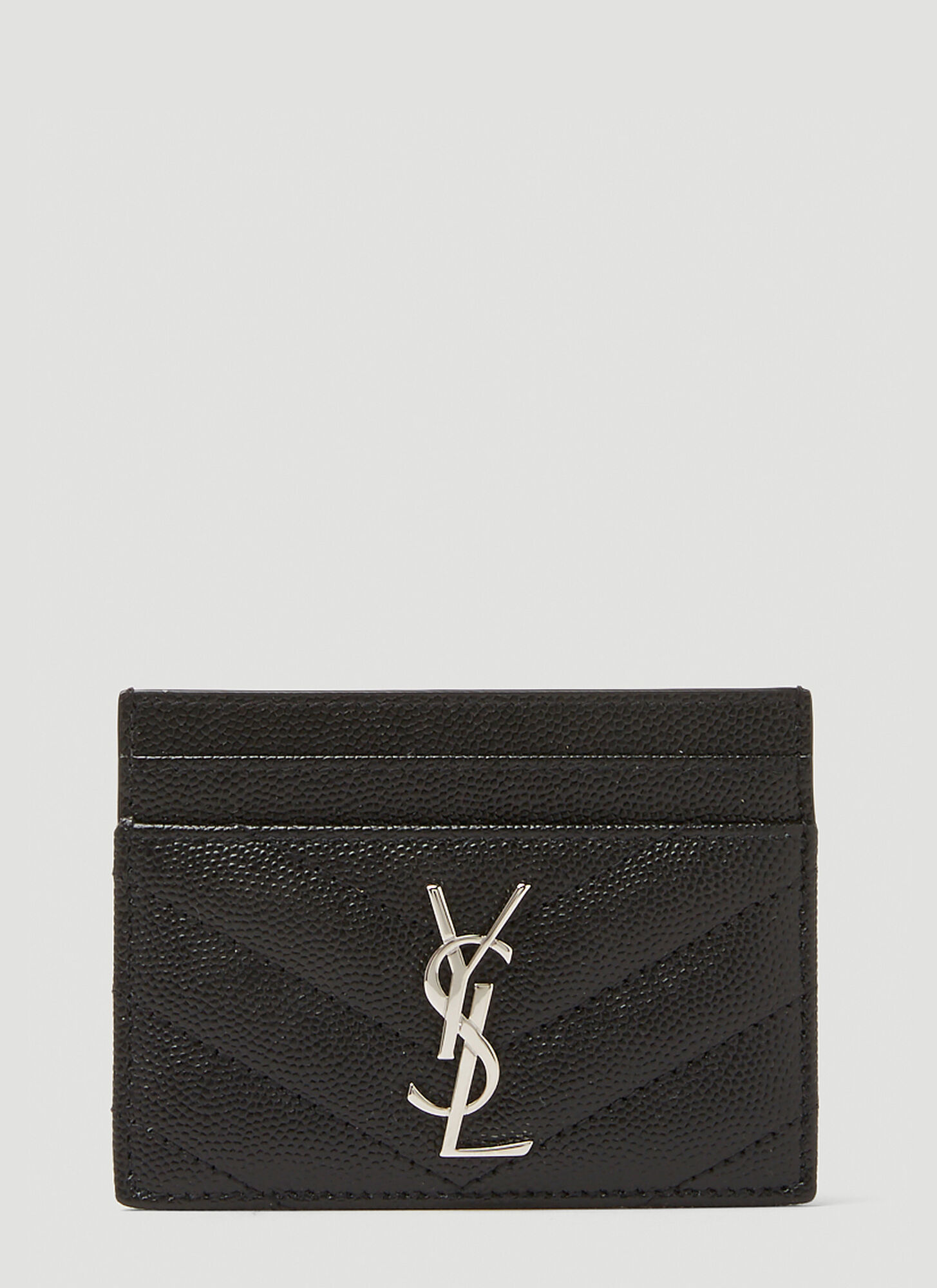 Saint Laurent Logo Plaque Quilted Cardholder In Black