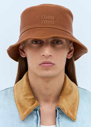 Miu Miu Logo Leather Bucket Hat Burgundy miu0159006