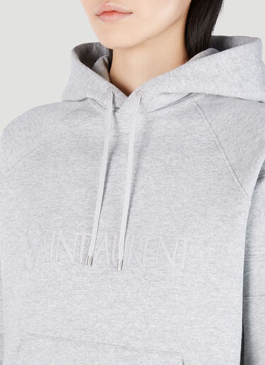 Saint Laurent Logo Embroidery Hooded Sweatshirt Grey sla0251041