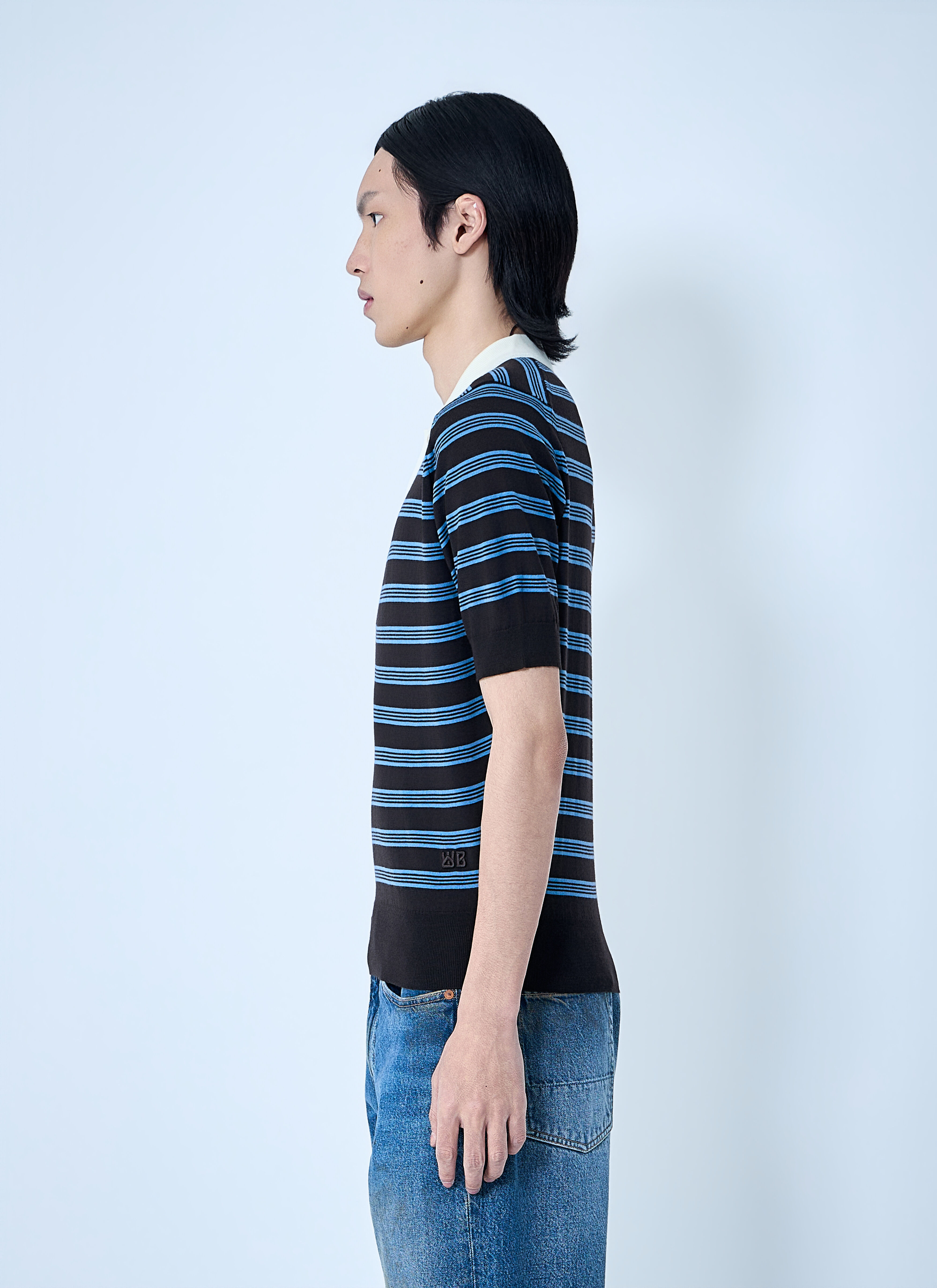 Wales Bonner Men's' Striped Knit Polo Shirt in Blue | LN-CC®