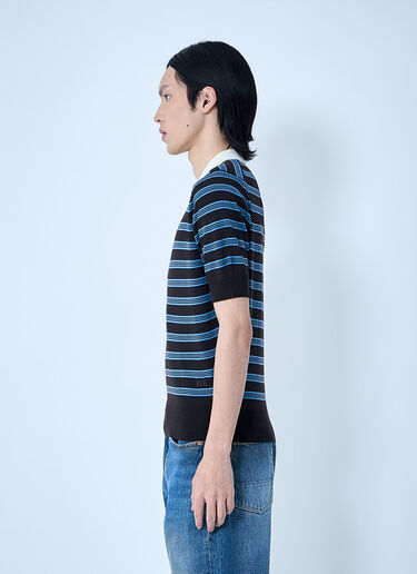 Wales Bonner Striped Knit Polo Shirt Blue wbn0164006