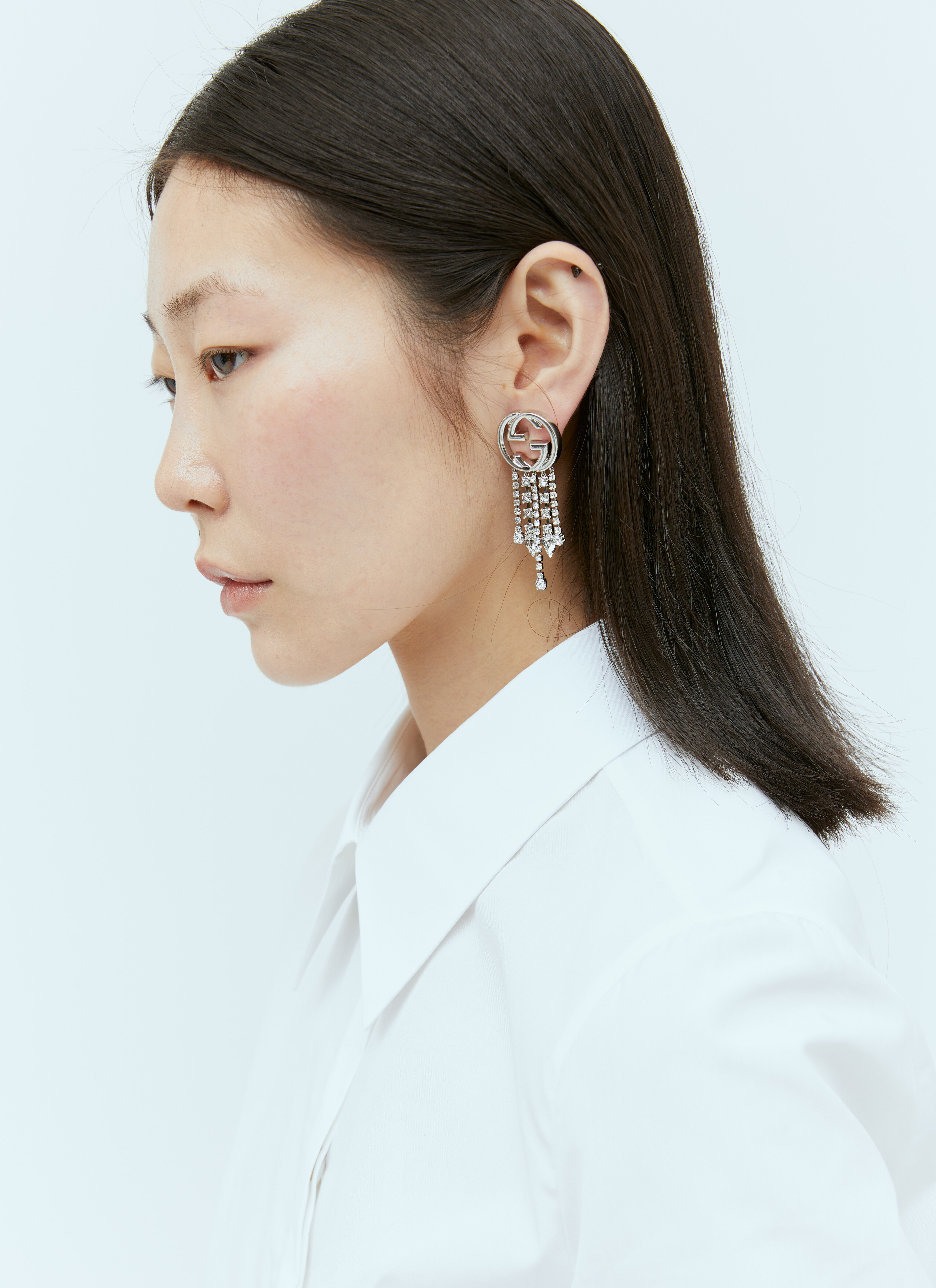 Gucci Interlocking G Crystal Single Earring en Silver pour femme LN CC