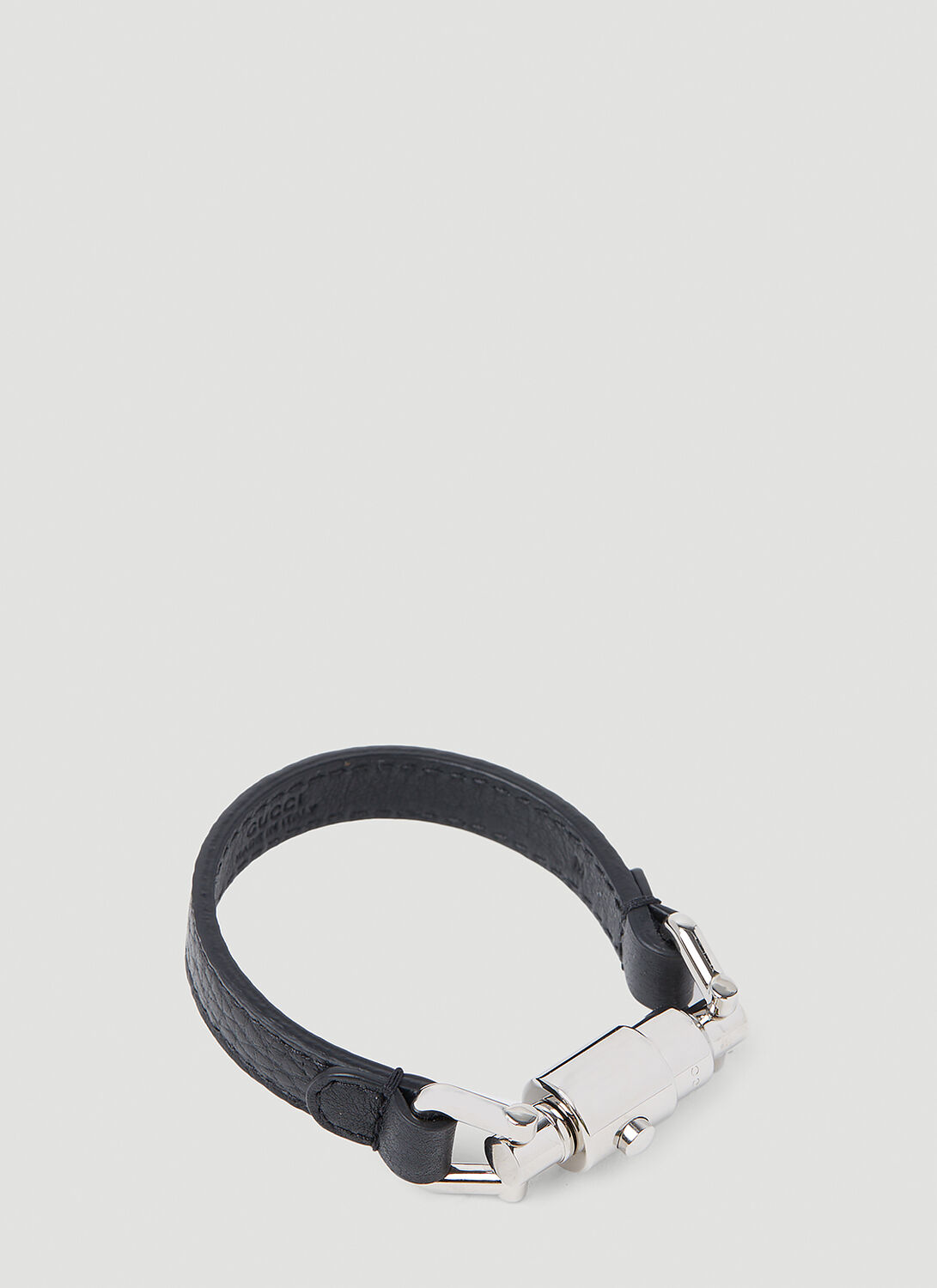 Shop Gucci Piston Closure Leather Bracelet In Black